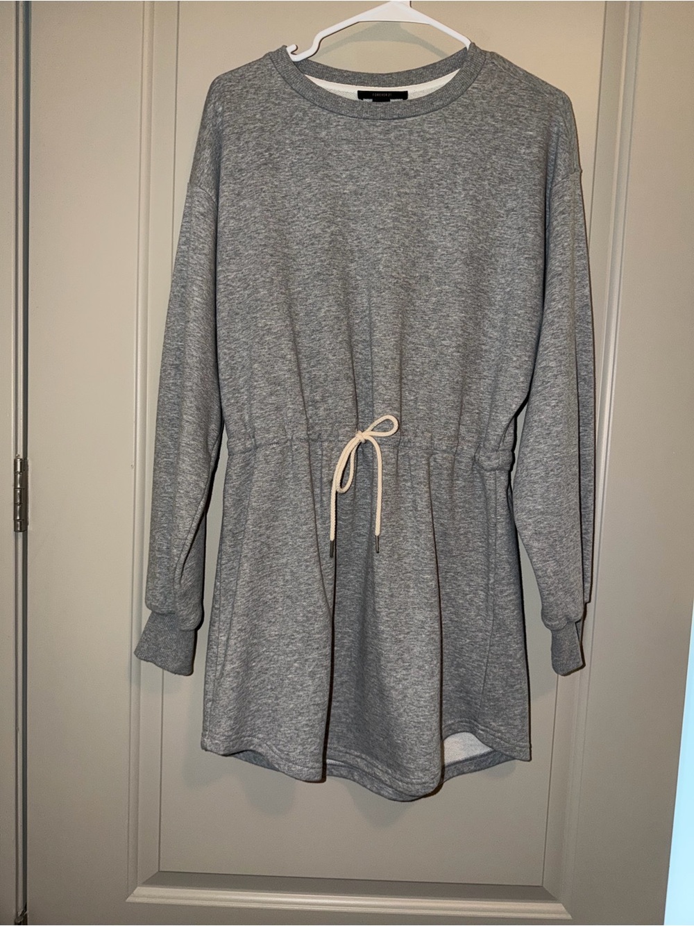 Forever 21 Gray Crewneck Drawstring Sweater Dress